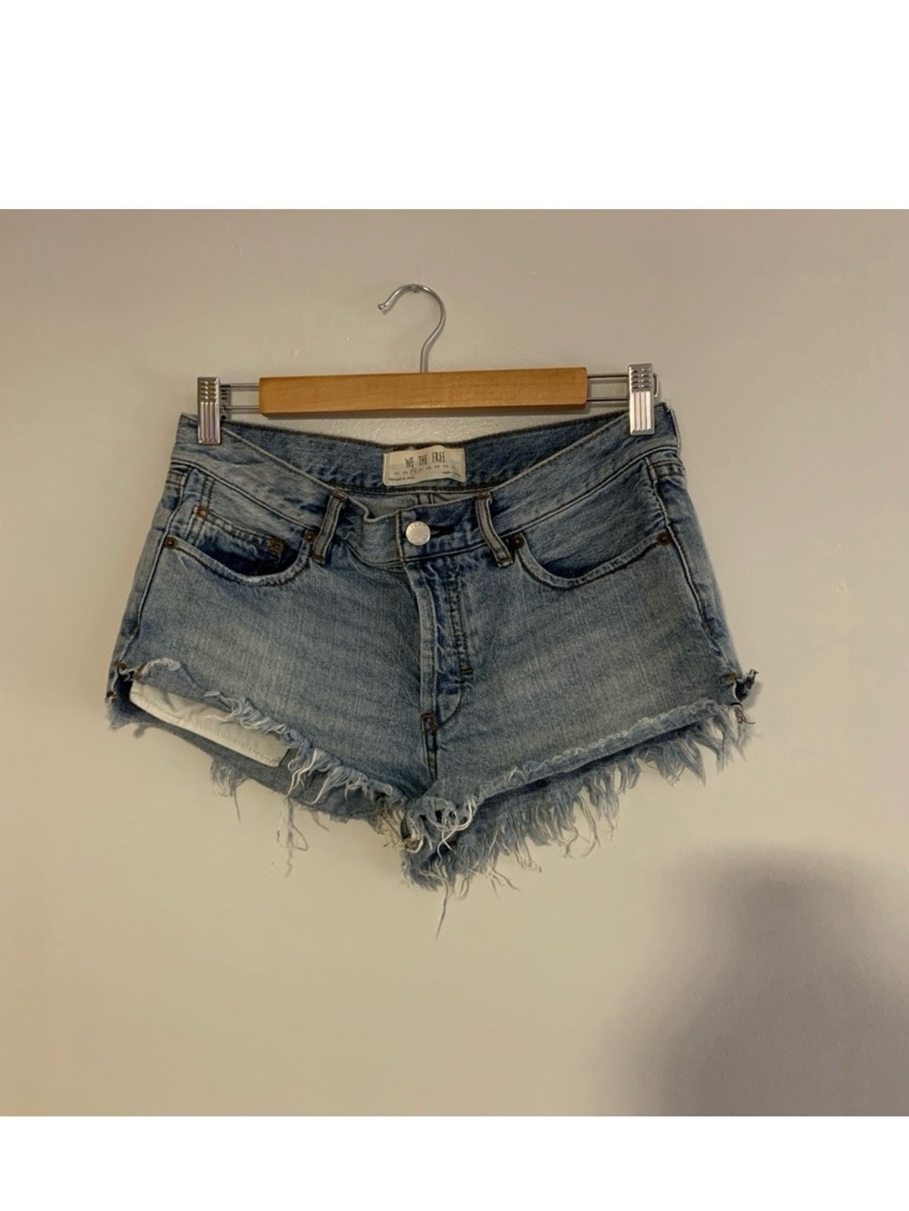 Free People Distressed Light Blue Denim Cutoff Shorts